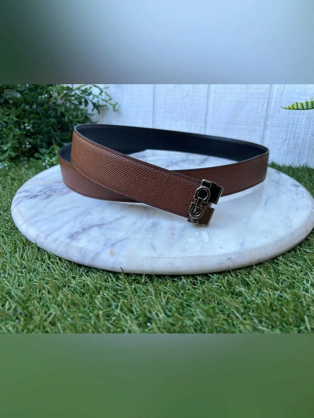 Salvatore Ferragamo Brown Leather Double Gancini Belt Strap Only